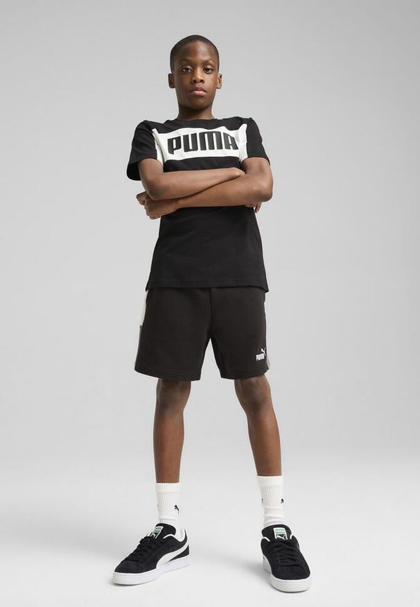 Puma - Młodzieżowa koszulka Essentials Block PUMA Black. Kolor: czarny. Wzór: haft