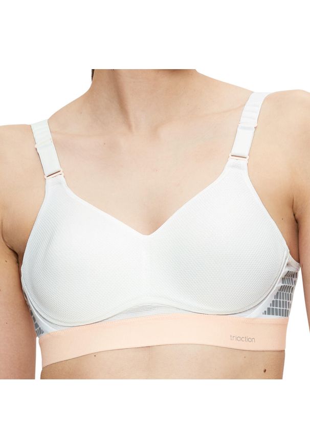 TRIACTION - Stanik do biegania Hybrid Lite z wysoki poziomem podtrzymywania. Kolor: biały. Materiał: poliester, poliamid, bawełna, elastan. Sport: bieganie