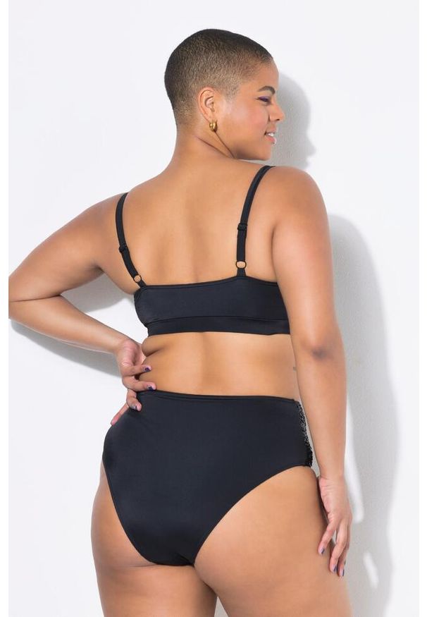 ULLA POPKEN - Damski Top bikini miękkie miseczki cekiny. Kolekcja: plus size. Kolor: czarny. Materiał: poliester, elastan, poliamid, materiał