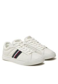 TOMMY HILFIGER - Tommy Hilfiger Sneakersy Icon Court Sneakers Stripes FW0FW08110 Biały. Kolor: biały. Materiał: skóra