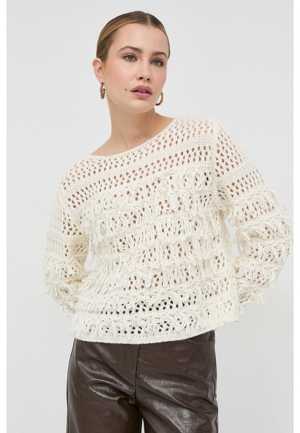 TwinSet - Twinset sweter z domieszką wełny damski kolor beżowy lekki. Kolor: beżowy. Materiał: wełna