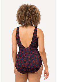 ULLA POPKEN - Damski Kostium kąpielowy kwiaty ozdobne tasiemki miękkie miseczki. Kolekcja: plus size. Kolor: niebieski. Materiał: poliester, elastan, poliamid, materiał. Wzór: kwiaty