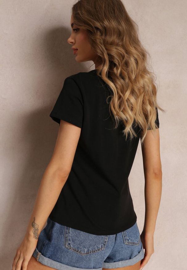 Renee - Czarny Bawełniany T-shirt Melinthe. Okazja: na co dzień. Kolor: czarny. Materiał: bawełna. Długość rękawa: krótki rękaw. Długość: krótkie. Styl: casual