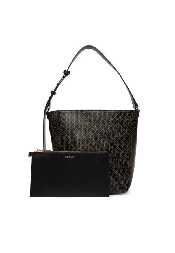 Calvin Klein Torebka Emblem Aop Medium Bucket LV04F3365G Czarny. Kolor: czarny. Materiał: skórzane