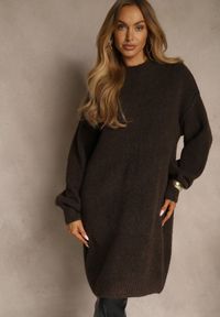 Renee - Brązowa Dzianinowa Sukienka z Dodatkiem Wełny o Pudełkowym Kroju Nesava. Okazja: na co dzień. Kolor: brązowy. Materiał: dzianina, wełna. Typ sukienki: proste. Styl: casual #4