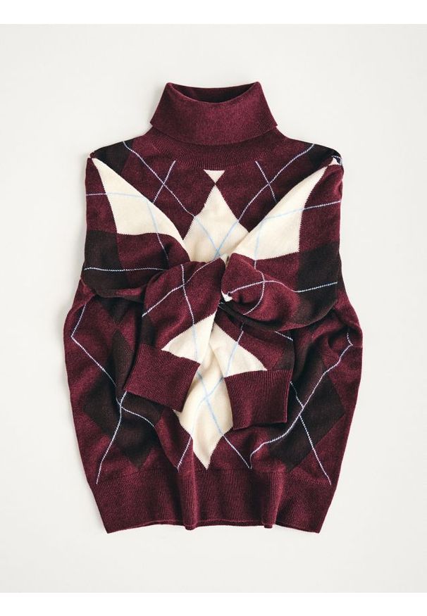 Reserved - Wełniany golf w romby - wielobarwny. Typ kołnierza: golf. Materiał: wełna