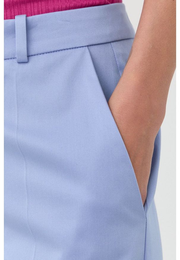 Hugo - HUGO spodnie damskie proste high waist. Okazja: na co dzień. Stan: podwyższony. Kolor: niebieski. Materiał: bawełna. Styl: casual