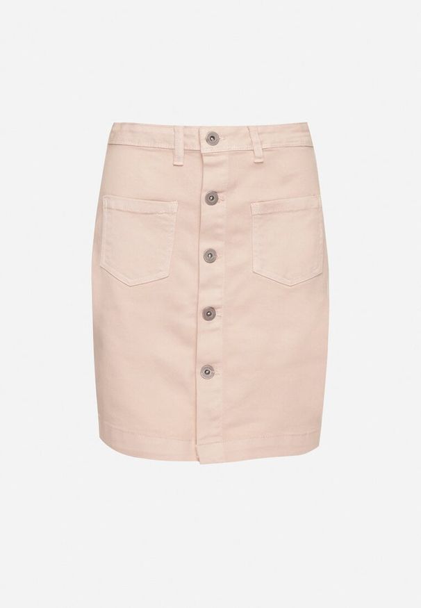 Born2be - Różowa Bawełniana Spódnica Jeansowa z Wysokim Stanem i Guzikami Lilavella. Okazja: na co dzień. Stan: podwyższony. Kolor: różowy. Materiał: jeans, bawełna. Styl: klasyczny, casual