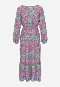 Renee - Różowa Sukienka z Dekoltem w V o Rozkloszowanym Fasonie w Print Paisley Akka. Okazja: na co dzień. Kolor: różowy. Materiał: skóra, zamsz. Wzór: nadruk, paisley. Styl: elegancki, casual #5