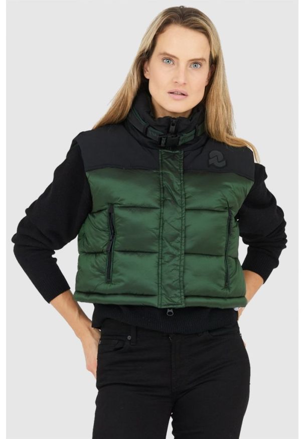Invicta - INVICTA Zielony puchowy krótki bezrękawnik damski, Rozmiar L. Kolor: zielony. Materiał: puch. Długość rękawa: bez rękawów. Długość: krótkie