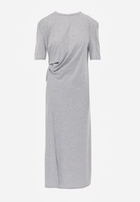 Renee - Szara Marszczona Sukienka z Bawełny o T-shirtowym Kroju z Poduszkami Pelasea. Okazja: na co dzień. Kolor: szary. Materiał: bawełna. Typ sukienki: proste, oversize. Styl: casual #7