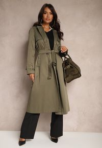 Renee - Zielony Płaszcz w Stylu Trencza z Paskiem i Klamrą Sinthelle. Okazja: do pracy, na co dzień. Kolor: zielony. Styl: casual, elegancki #4