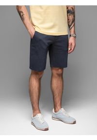 Ombre Clothing - Casualowe męskie szorty SLIM FIT z dzianiny żakardowej – granatowe V1 - Rozmiar: M. Okazja: na co dzień. Kolor: niebieski. Materiał: żakard, dzianina. Styl: casual #7