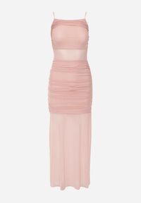 Renee - Różowa Koktajlowa Eteryczna Sukienka z Transparentnymi Elementami Dioreisis. Kolor: różowy. Materiał: wiskoza, materiał. Długość rękawa: na ramiączkach. Wzór: gładki. Styl: wizytowy. Długość: midi #7