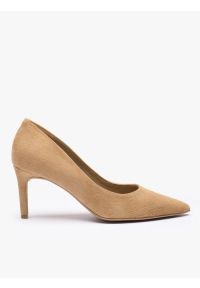 Ryłko - Beżowe czółenka na szpilce. Okazja: na co dzień. Kolor: beżowy. Materiał: welur, skóra. Szerokość cholewki: normalna. Obcas: na szpilce. Styl: casual, klasyczny, elegancki. Wysokość obcasa: średni #1