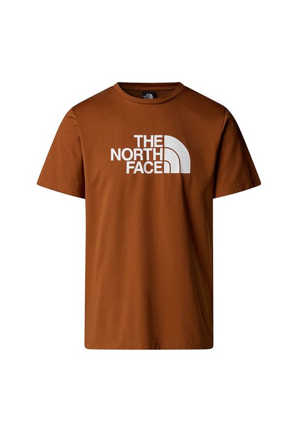 Koszulka męska The North Face Easy 0A8A6CBOE1 - brązowa. Kolor: brązowy. Materiał: poliester, bawełna. Długość rękawa: krótki rękaw. Długość: krótkie. Wzór: nadruk
