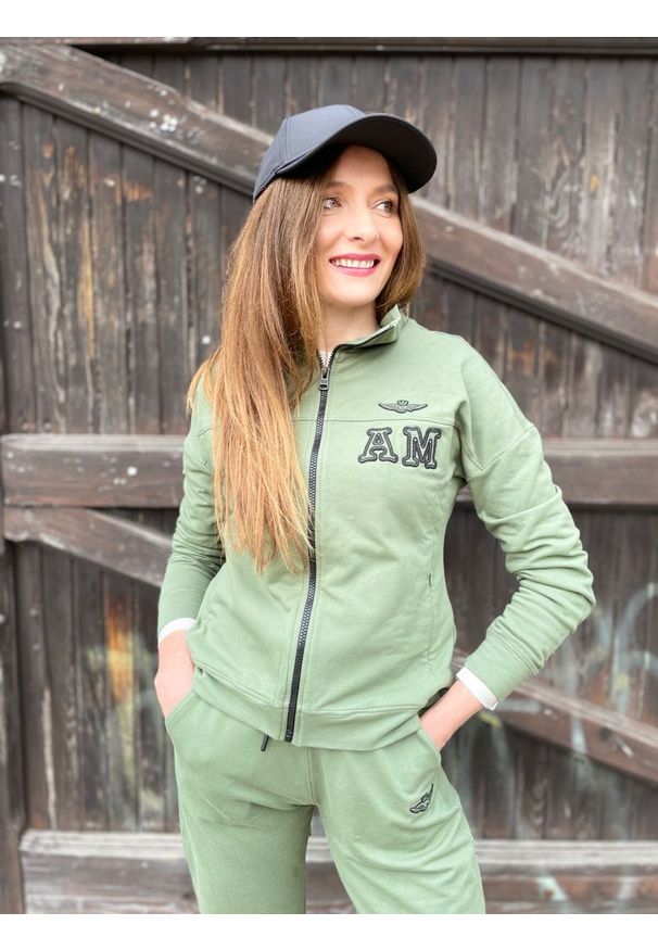 Zielona bluza zapinana na zamek Aeronautica Militare. Kolor: zielony. Materiał: elastan, bawełna. Wzór: haft