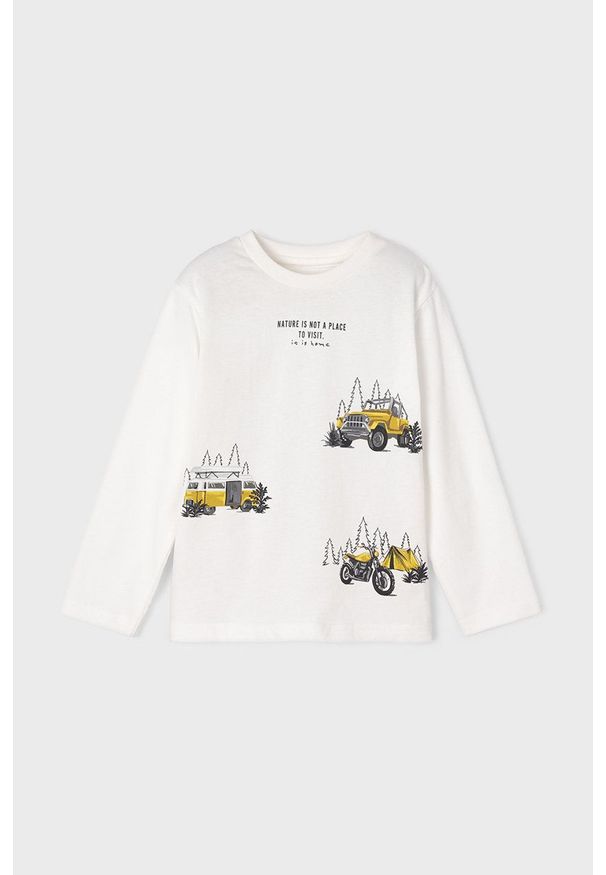 Mayoral longsleeve bawełniany dziecięcy kolor beżowy z nadrukiem. Okazja: na co dzień. Kolor: beżowy. Materiał: bawełna. Długość rękawa: długi rękaw. Wzór: nadruk. Styl: casual