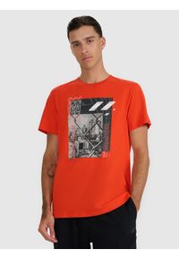 4f - 4F T-shirt regular z nadrukiem męski - czerwony XL. Kolor: czerwony. Materiał: skóra, bawełna. Wzór: nadruk