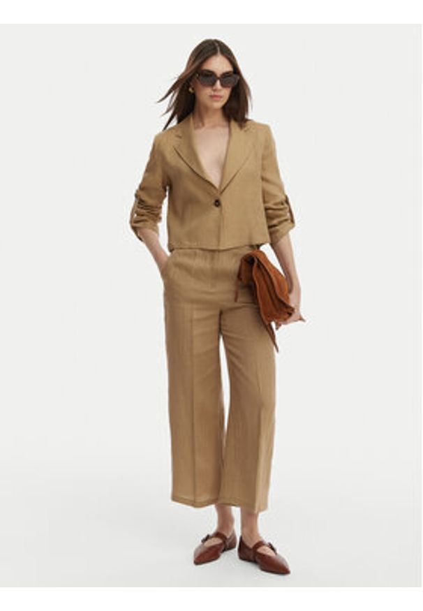 Marella Marynarka Papiro 2615041042 Beżowy Regular Fit. Kolor: beżowy. Materiał: len