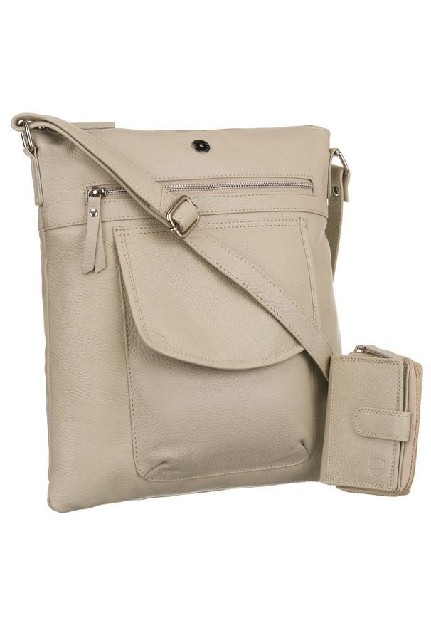 Listonoszka crossbody Peterson PTN D72-DS beżowa. Kolor: beżowy. Materiał: skórzane