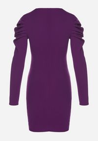 Born2be - Fioletowa Sukienka Dopasowana z Drapowaniem i Kopertowym Dekoltem Olaura. Okazja: na co dzień. Typ kołnierza: dekolt kopertowy. Kolor: fioletowy. Długość rękawa: długi rękaw. Typ sukienki: kopertowe. Styl: klasyczny, casual, elegancki #4