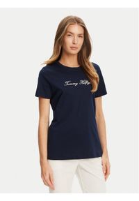 TOMMY HILFIGER - Tommy Hilfiger T-Shirt Script WW0WW47210 Granatowy Regular Fit. Kolor: niebieski. Materiał: bawełna