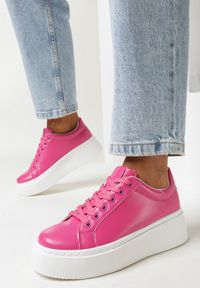 Born2be - Fuksjowe Sneakersy na Platformie Berdolina. Kolor: różowy. Obcas: na platformie #2
