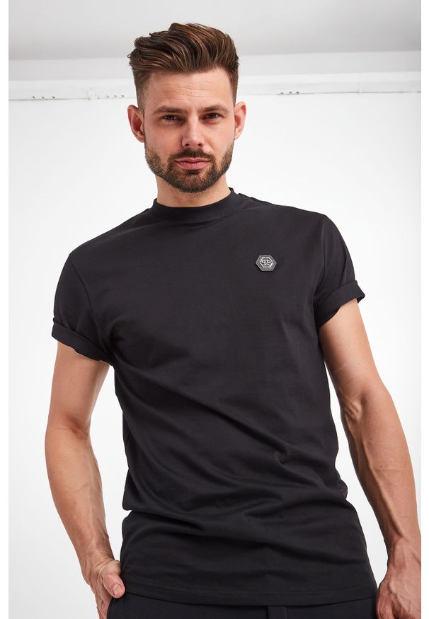 Philipp Plein - T-shirt PHILIPP PLEIN. Materiał: skóra, bawełna. Długość rękawa: krótki rękaw. Długość: krótkie. Wzór: aplikacja
