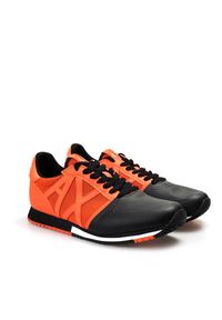 Armani Exchange Sneakersy | XUX017 XV158 | Mężczyzna | Czarny, Pomarańczowy. Nosek buta: okrągły. Kolor: wielokolorowy, pomarańczowy, czarny. Materiał: tkanina, skóra ekologiczna. Wzór: nadruk, aplikacja