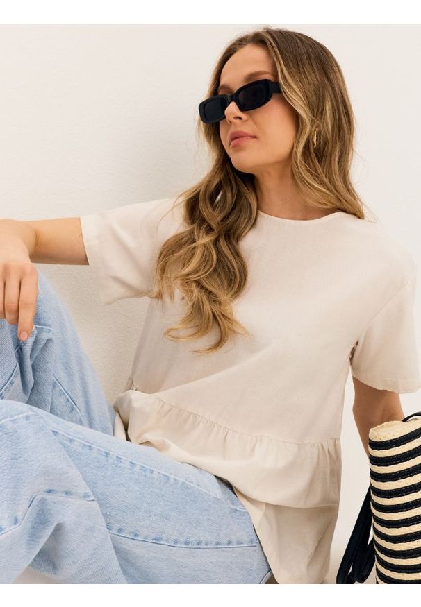 Sinsay - Koszula z domieszką lnu - kremowy. Kolor: kremowy. Materiał: len