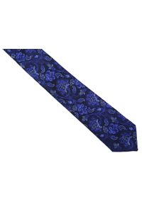 Modini - Granatowy krawat męski we florystyczny wzór C6. Kolor: niebieski. Materiał: mikrofibra, tkanina #2