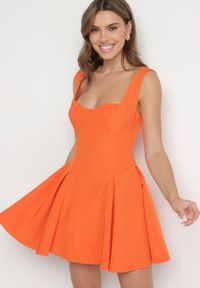 Born2be - Pomarańczowa Rozkloszowana Sukienka z Gorsetową Górą i Dekoltem w Serce Frolami. Okazja: na co dzień. Typ kołnierza: dekolt gorset. Kolor: pomarańczowy. Typ sukienki: gorsetowe. Styl: casual #4