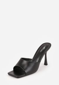 Born2be - Czarne Klapki na Szpilce z Otwartym Kwadratowym Noskiem Avalessa. Okazja: na co dzień, na ślub cywilny, na wesele. Nosek buta: otwarty. Kolor: czarny. Materiał: jeans. Obcas: na szpilce. Styl: casual, elegancki, wizytowy #5