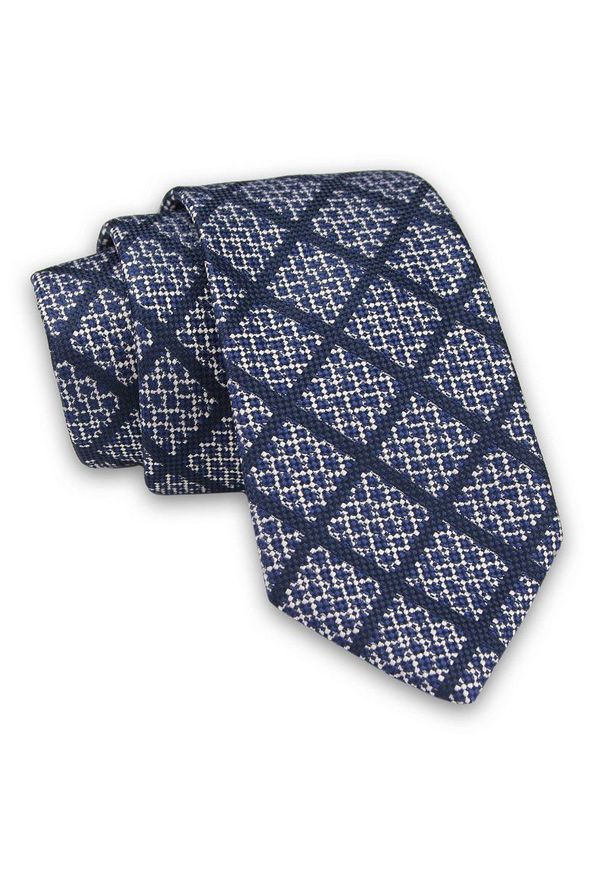 Alties - Granatowy Elegancki Męski Krawat w Kratkę -ALTIES- 7cm, Stylowy, Klasyczny. Kolor: niebieski. Materiał: tkanina. Wzór: kratka. Styl: klasyczny, elegancki
