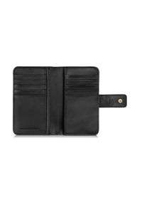 Ochnik - Czarny skórzany portfel damski z tłoczeniem. Kolor: czarny. Materiał: skóra. Wzór: aplikacja #5