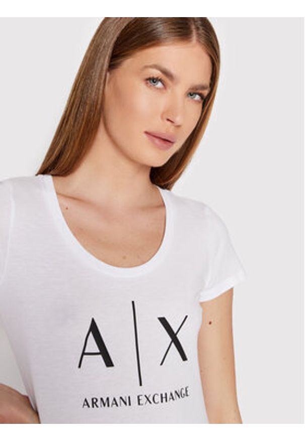 Armani Exchange T-Shirt 8NYT70 YJ16Z 1000 Biały Slim Fit. Kolor: biały. Materiał: bawełna