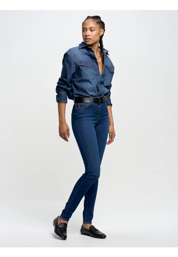 Big-Star - Jeansy damskie skinny z wysokim stanem granatowe Clara 658. Okazja: na co dzień. Stan: podwyższony. Kolor: niebieski. Styl: sportowy, klasyczny, casual