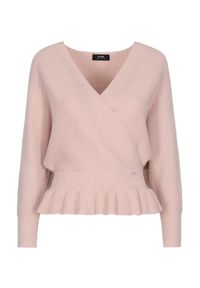 Ochnik - Różowy sweter damski z taliowaniem. Kolor: różowy. Materiał: wiskoza #3