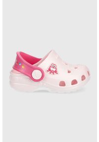 Coqui klapki dziecięce kolor różowy. Nosek buta: okrągły. Kolor: różowy. Materiał: guma, materiał. Wzór: gładki