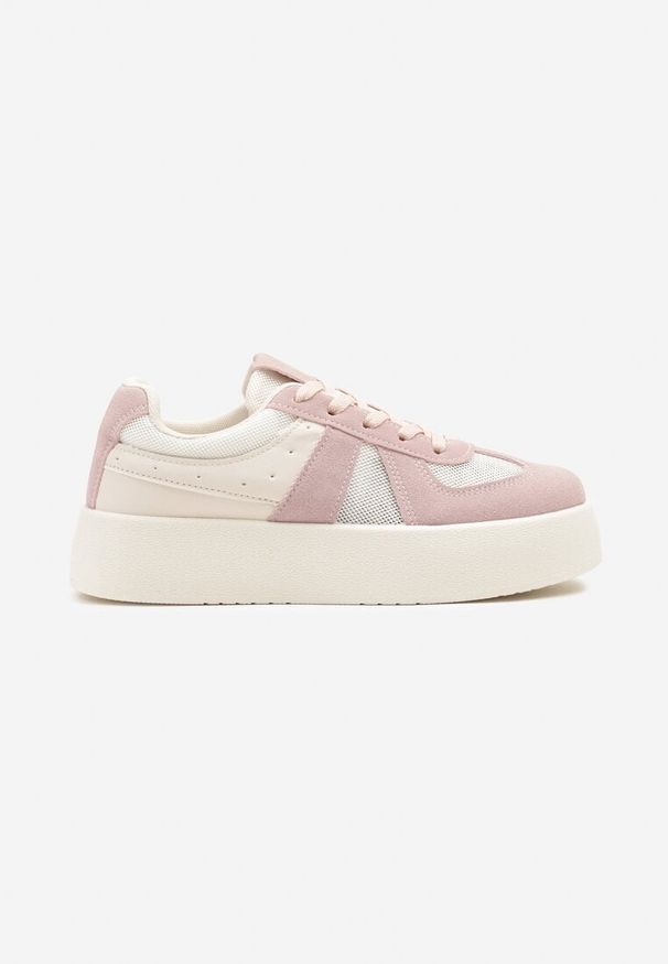 Born2be - Różowe Sneakersy w Stylu Tenisówek na Platformie Nanirea. Okazja: na co dzień. Kolor: różowy. Materiał: jeans. Obcas: na platformie