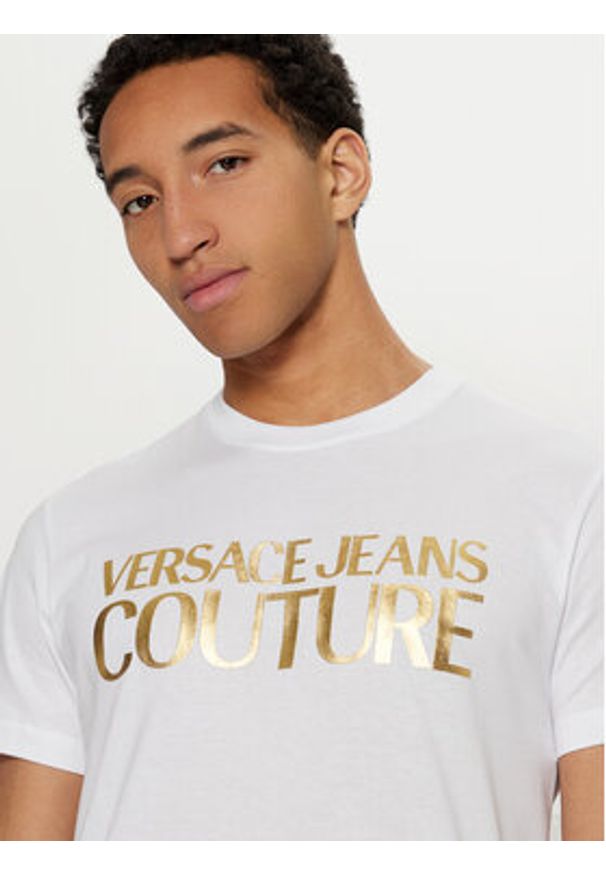 Versace Jeans Couture T-Shirt 78GAHT05 Biały Regular Fit. Kolor: biały. Materiał: bawełna