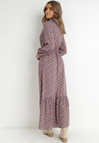 Born2be - Czarno-Czerwona Sukienka Hesolis. Kolor: czarny. Wzór: kwiaty, nadruk, aplikacja. Typ sukienki: koszulowe. Styl: klasyczny. Długość: maxi #5