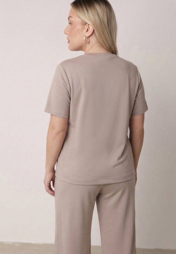 Born2be - Beżowy Komplet Bawełniany o Fasonie Oversize T-shirt i Spodnie Azilane. Kolor: beżowy. Materiał: bawełna