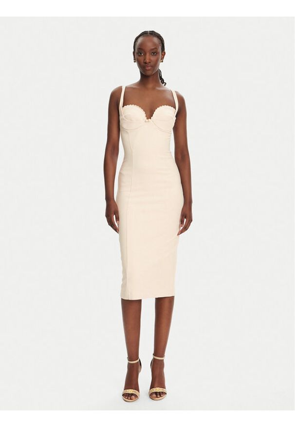 Elisabetta Franchi Sukienka koktajlowa AB85052E2 193 Beżowy Regular Fit. Kolor: beżowy. Materiał: syntetyk. Styl: wizytowy