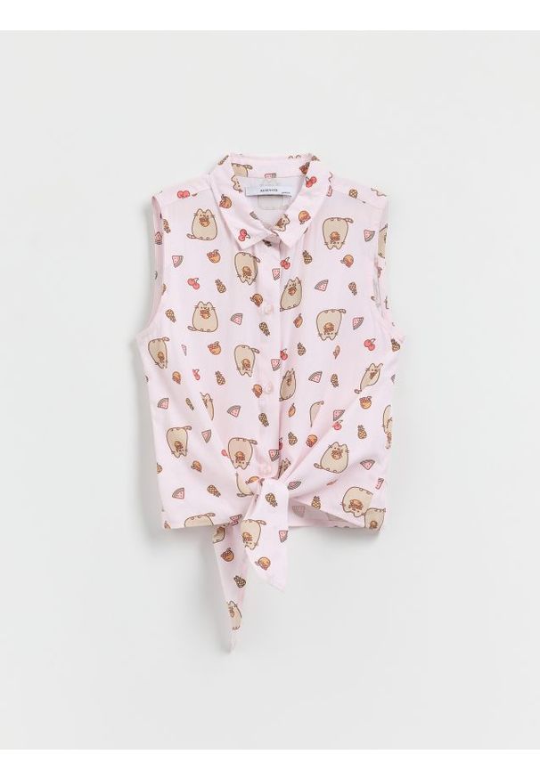 Reserved - Koszula z wiązaniem Pusheen - pastelowy róż. Kolor: różowy. Materiał: bawełna