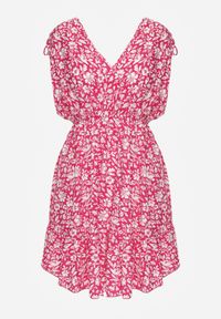 Renee - Fuksjowa Sukienka Bawełniana na Grubych Ramiączkach z Gumką w Pasie Zapinana na Guziki Tessri. Okazja: na co dzień, na randkę. Kolor: różowy. Materiał: bawełna. Długość rękawa: na ramiączkach. Wzór: kwiaty. Sezon: lato. Typ sukienki: proste. Styl: casual, elegancki, wakacyjny #3