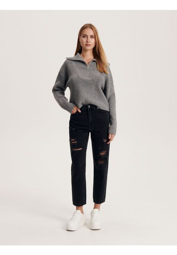 Reserved - Jeansy mom z wysokim stanem - czarny. Stan: podwyższony. Kolor: czarny