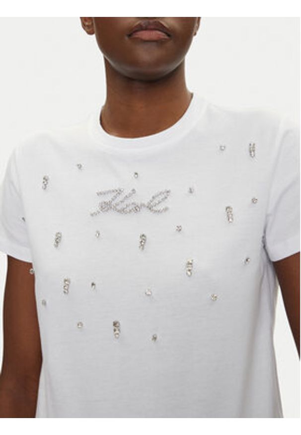 Karl Lagerfeld - KARL LAGERFELD T-Shirt A2W17120 Biały Regular Fit. Typ kołnierza: dekolt w karo. Kolor: biały. Materiał: bawełna