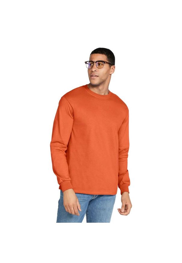 GILDAN - Ultra Bawełniana Koszulka Z Długim Rękawem Unisex Dla Dorosłych. Kolor: żółty, wielokolorowy, pomarańczowy. Materiał: bawełna. Długość rękawa: długi rękaw. Długość: długie. Sport: turystyka piesza